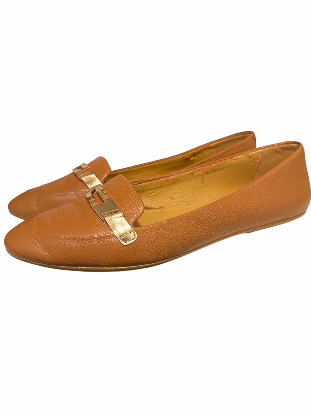 Coach Tan Leather Women's Loafers with Gold Buckle- see callouts